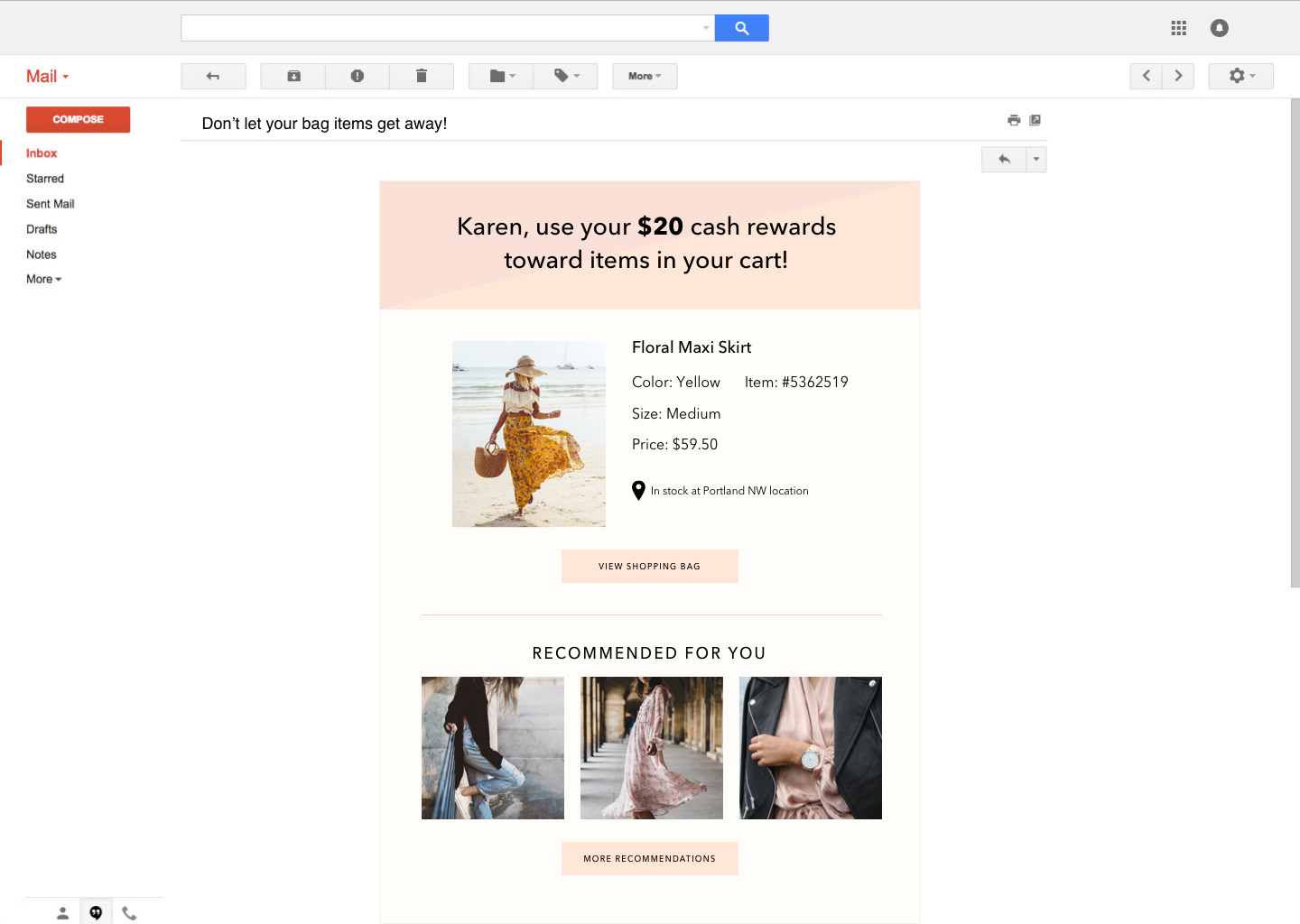 Personalization email mockup Zembula