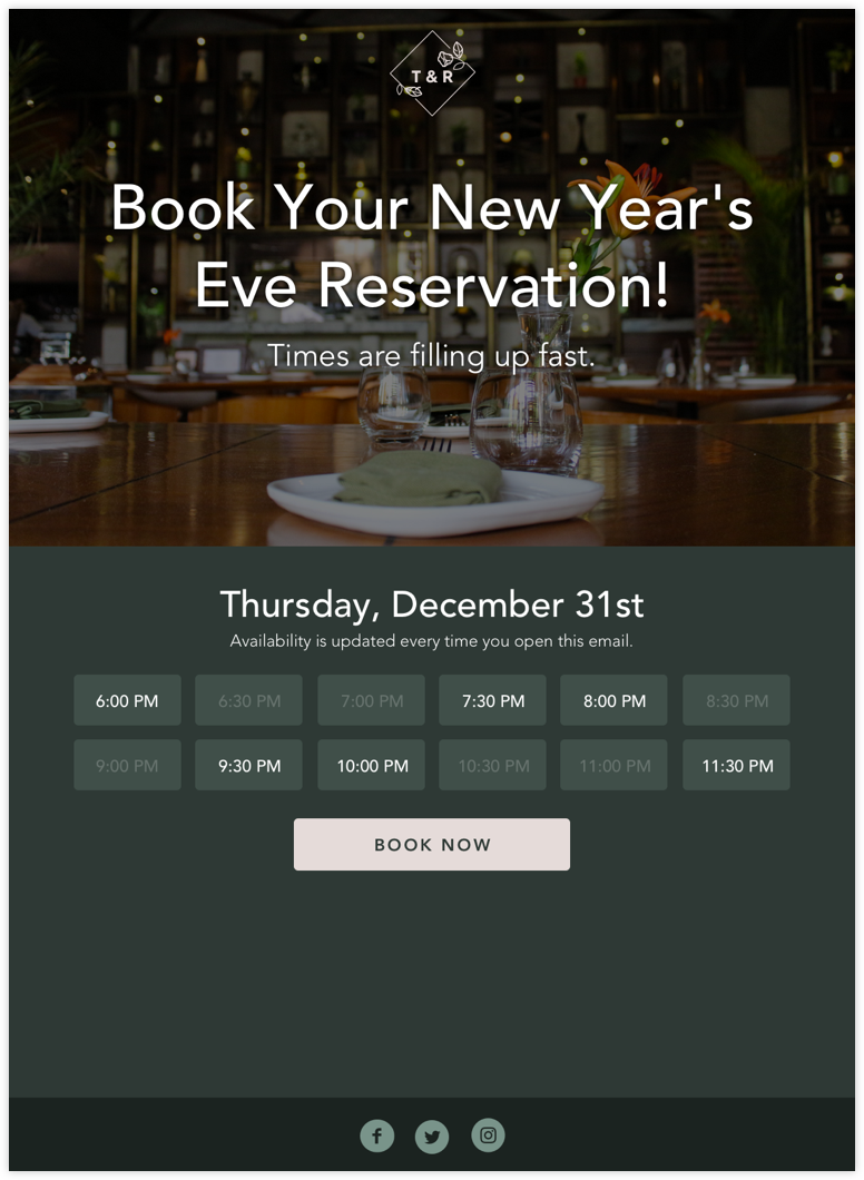 Restaurant booking email mock up