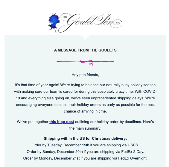 Goulets Email Example