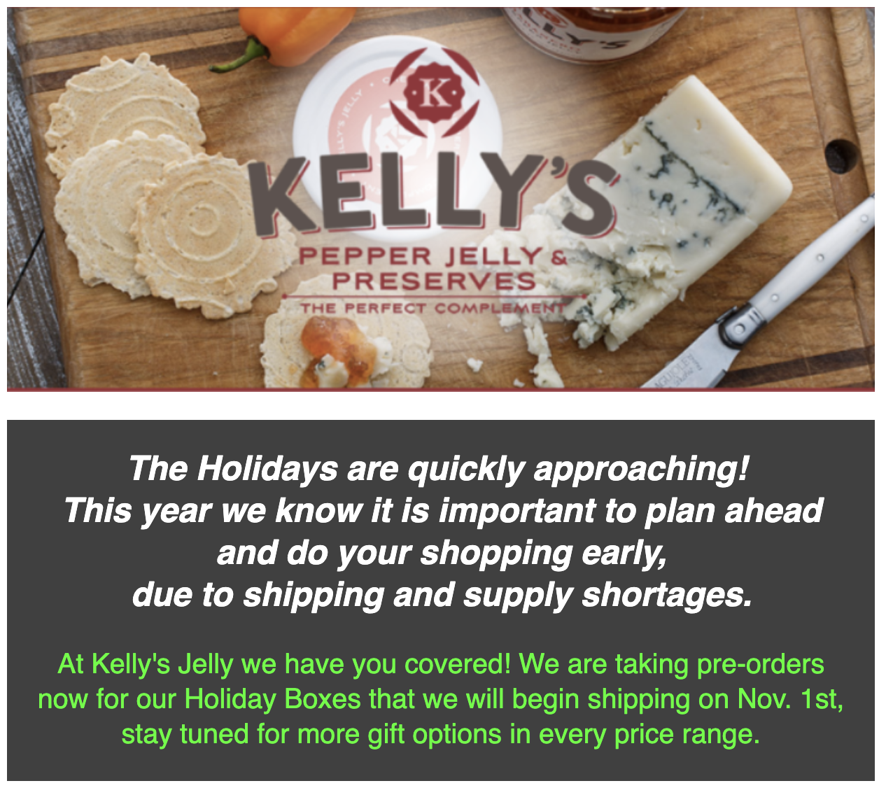 kellys jelly shipping update