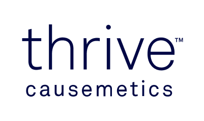 Thrive Causemetics Logo With The Brand Name In Bold Blue Font On A White Background.