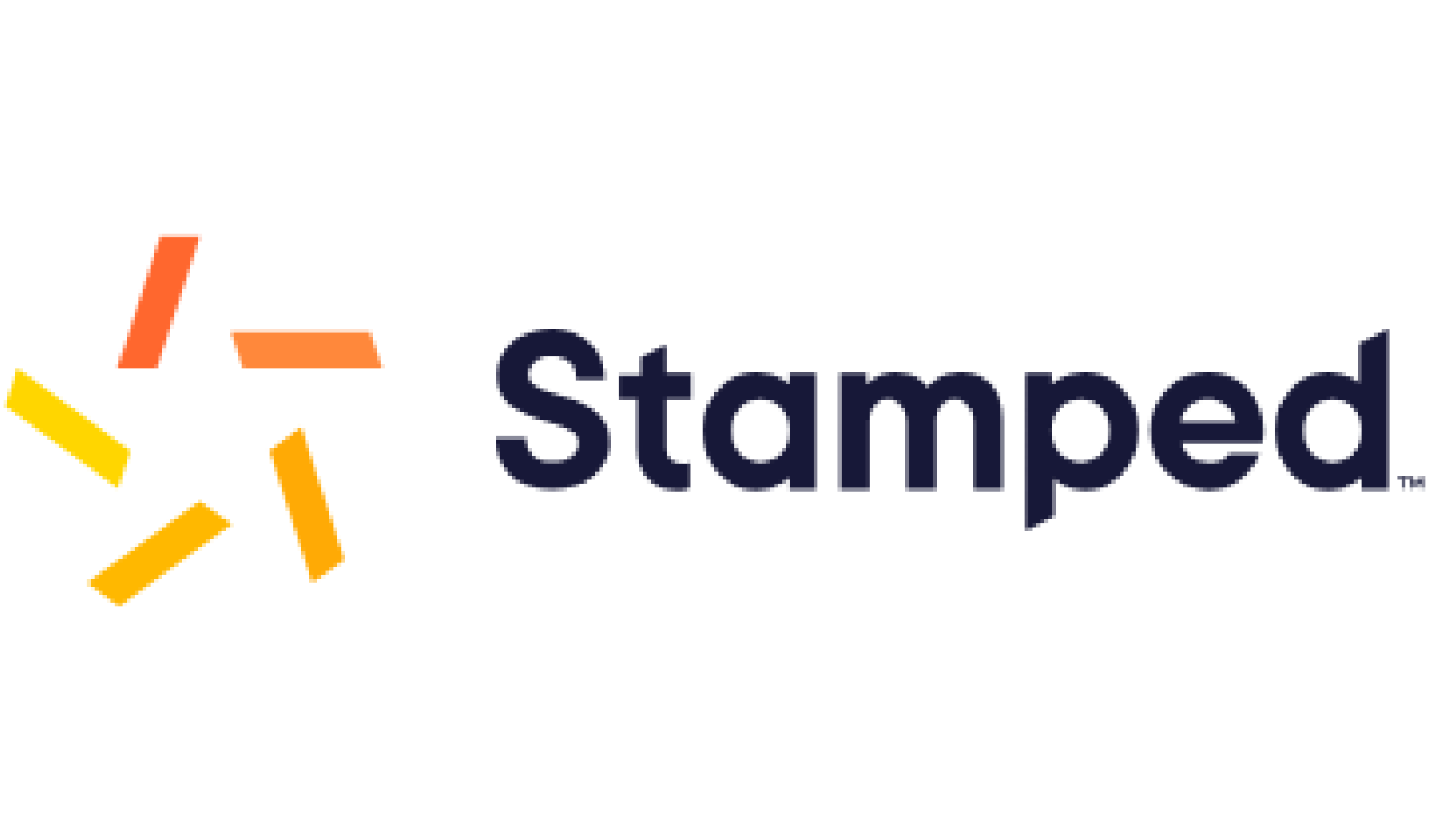 Stamped Logo With Five Orange And Yellow Gradient Bars Forming A Star Shape To The Left Of The Word &Quot;Stamped&Quot; In Bold, Dark Blue Font.