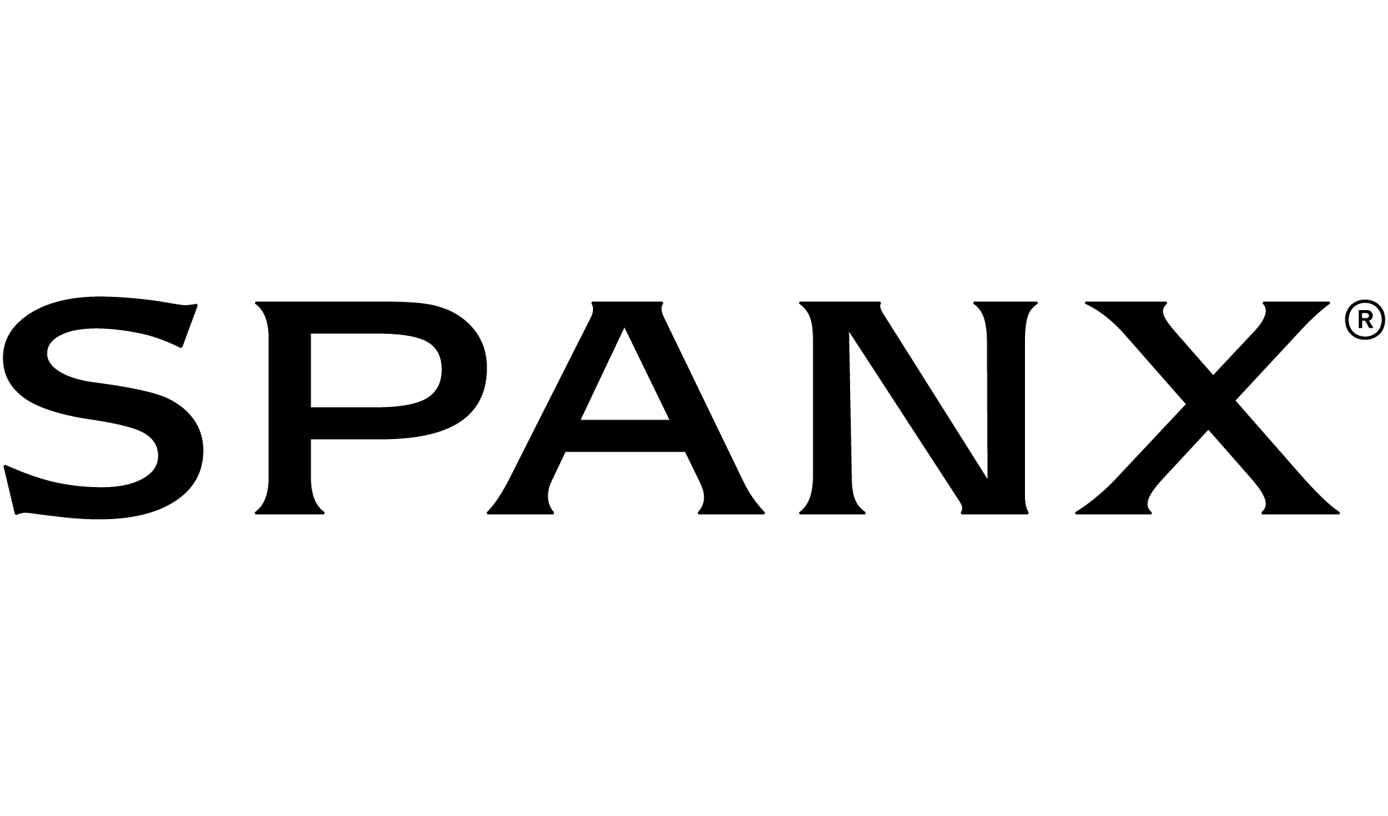 The Spanx Logo In Bold, Black Uppercase Letters On A White Background, With A Registered Trademark Symbol.