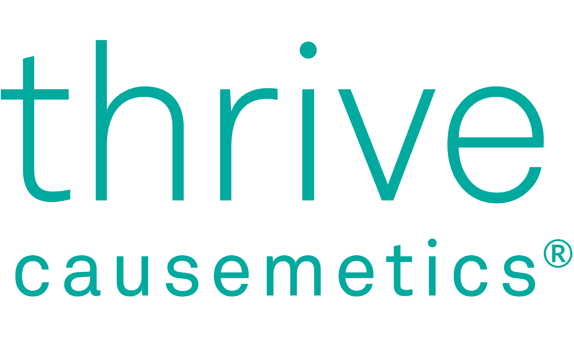 Teal &Quot;Thrive Causemetics&Quot; Logo On A White Background, With &Quot;Thrive&Quot; In Large Lowercase Letters And &Quot;Causemetics&Quot; In Smaller Letters Underneath.