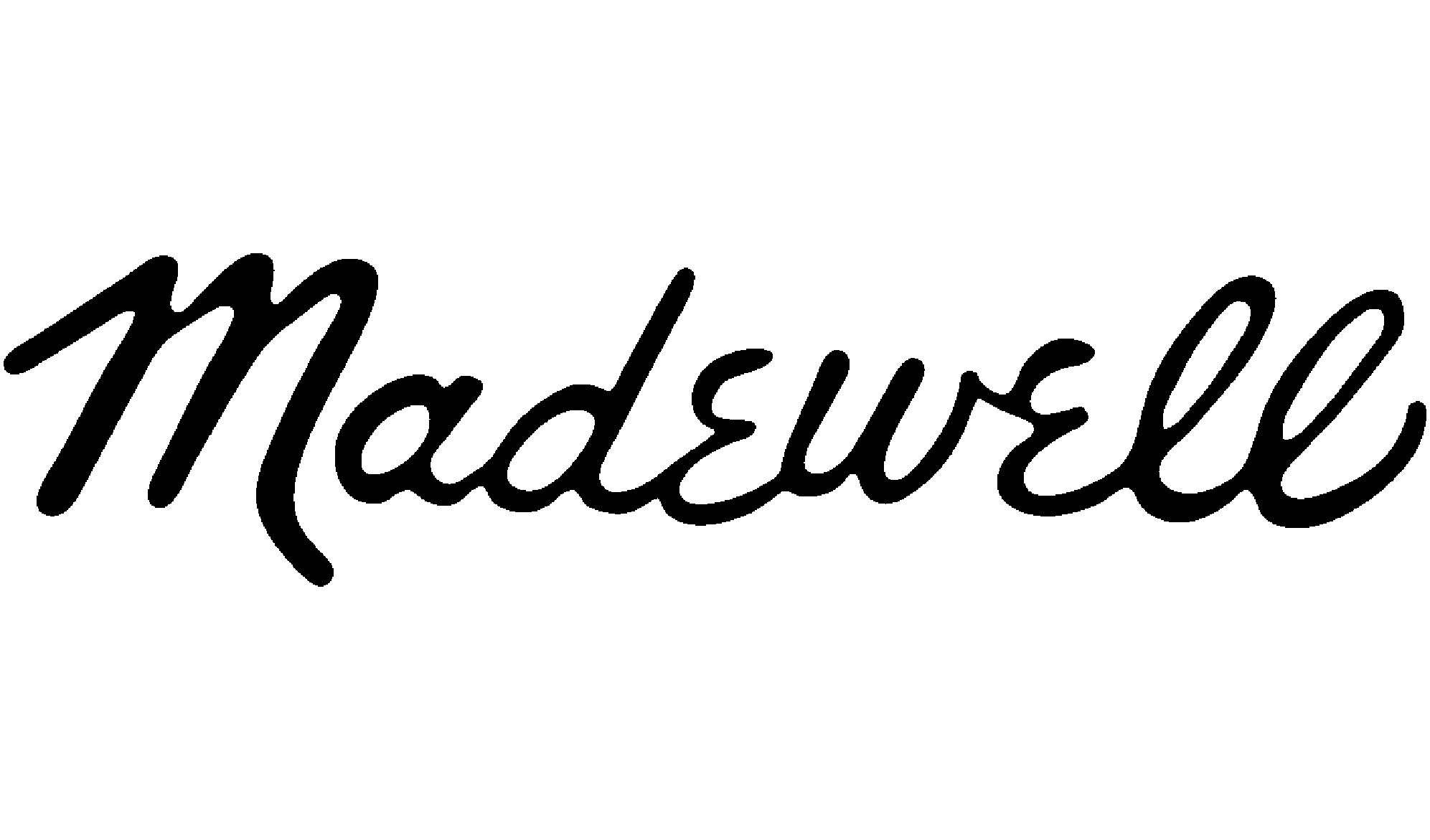 The image shows the word "Madewell" written in black cursive script on a white background.
