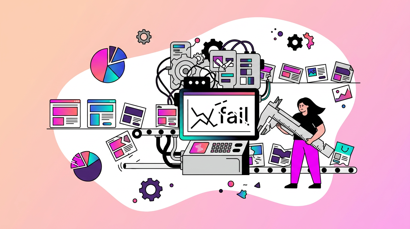 Illustration of a person using a tablet, surrounded by icons of a hand, faces, sneaker, dog, graphs, and a plant on a colorful gradient background.