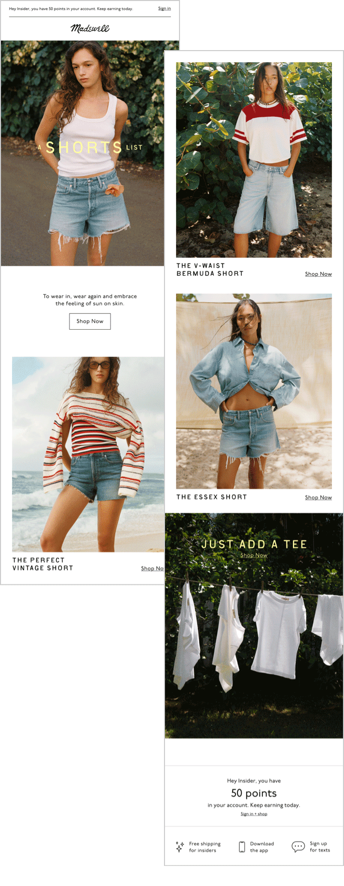 Animated Madewell email with a personalized Smart Banner at the top and a Smart Kicker product block at the bottom